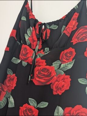 DNA couture Black Dress with Red Rose Accents